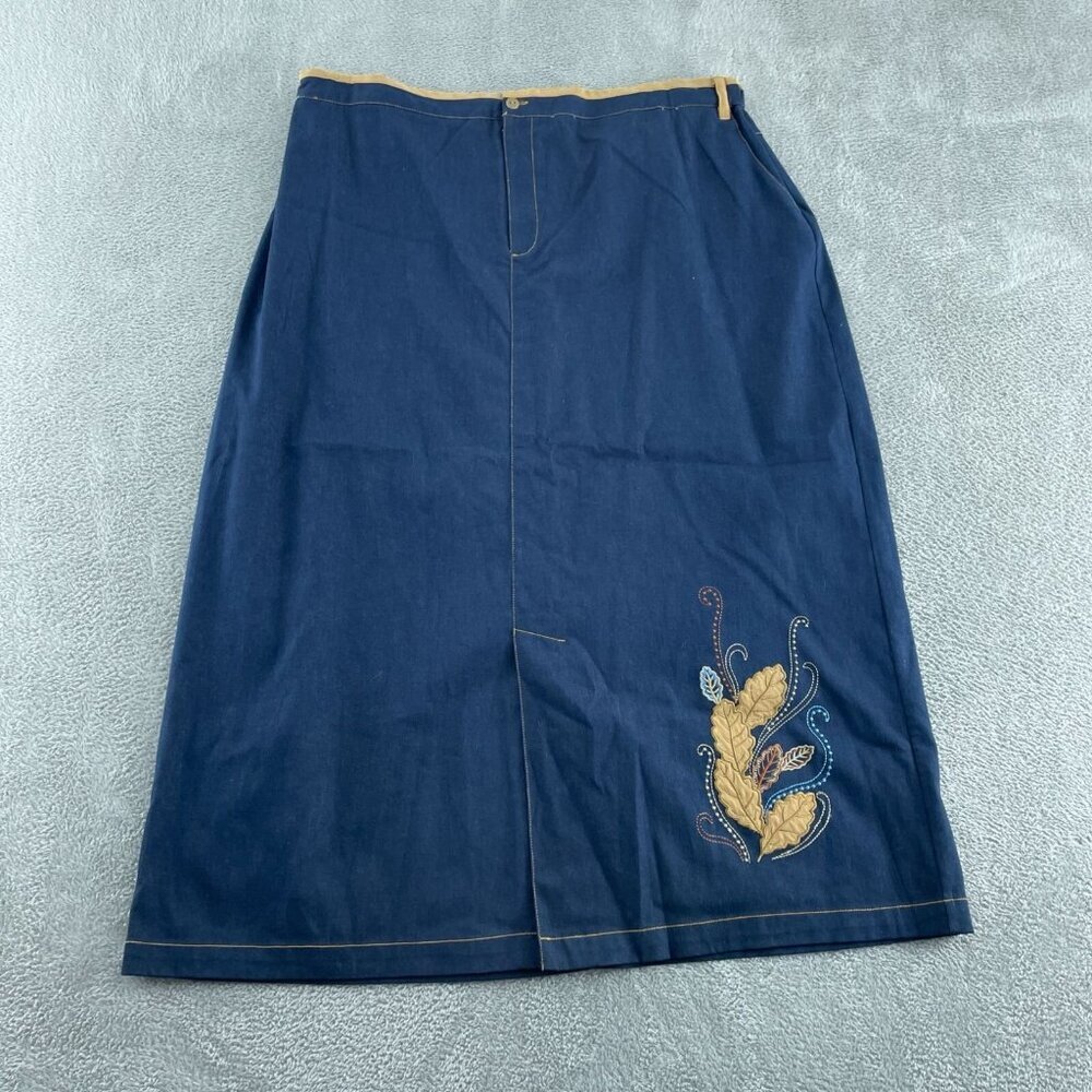 Vintage E.L.C.C. Denim Skirt With Leaf Motif Elastic Womens Size 2X 2051
